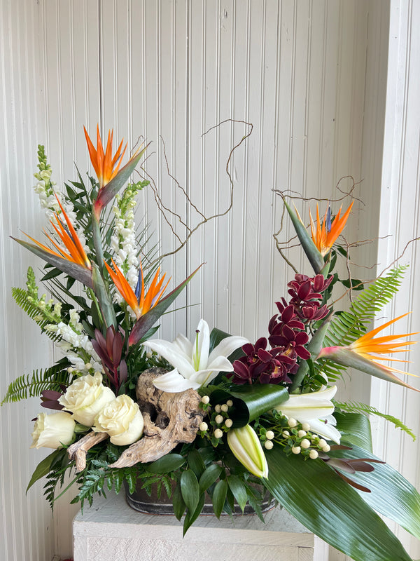 Birds of paradise funeral arrangement